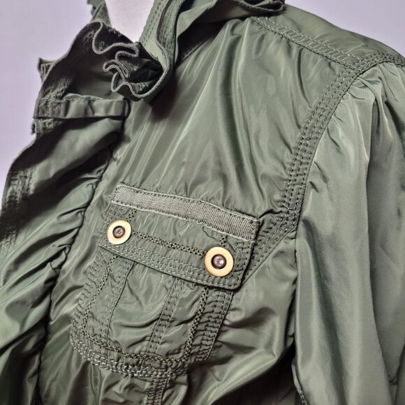 White House Black Market Ruffle Jacket Zip Pocket Green Womens Small Lightweight - Picture 5 of 11